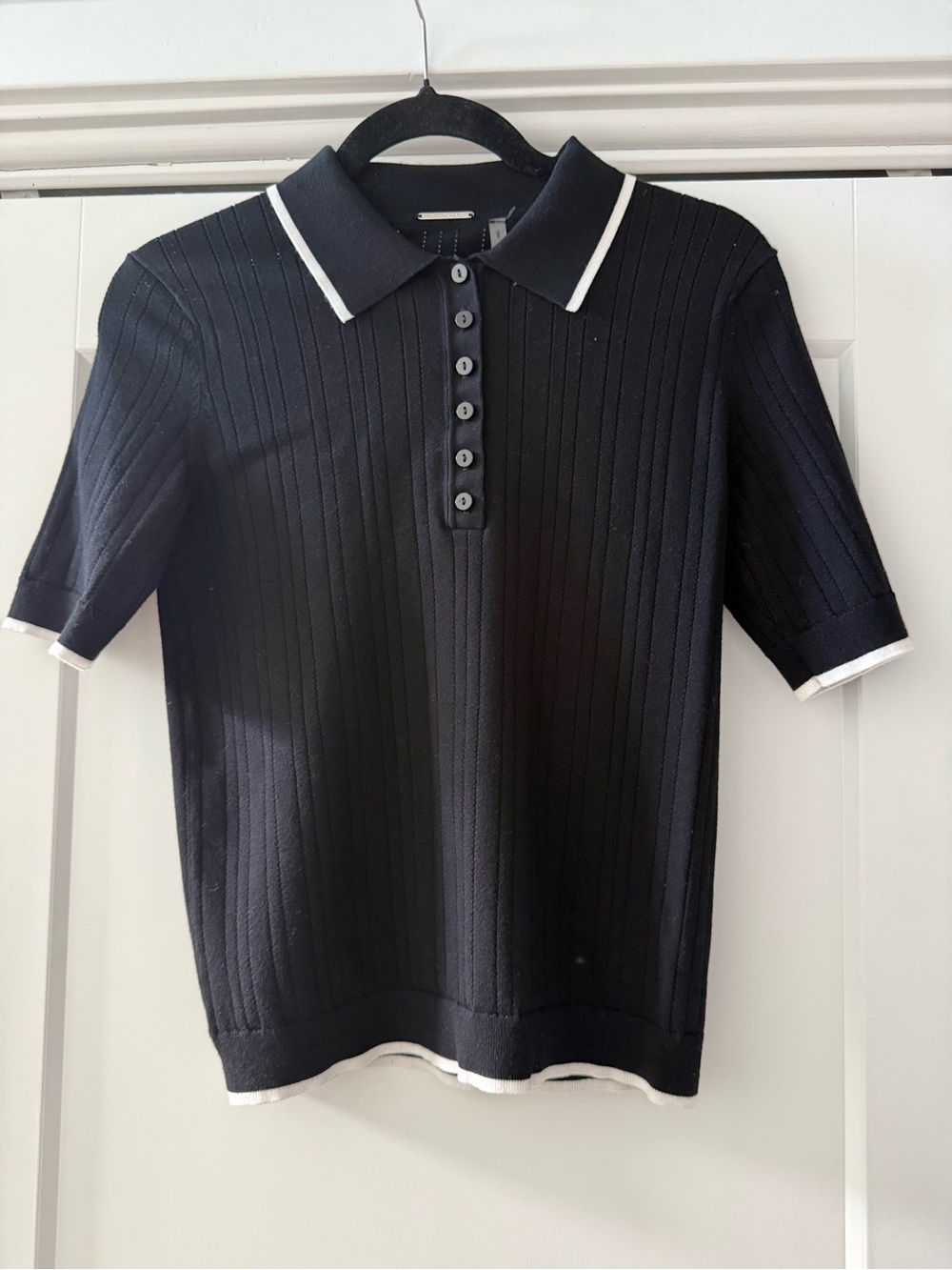 Elie Tahari Black Short-Sleeve Knit Polo with White Trim